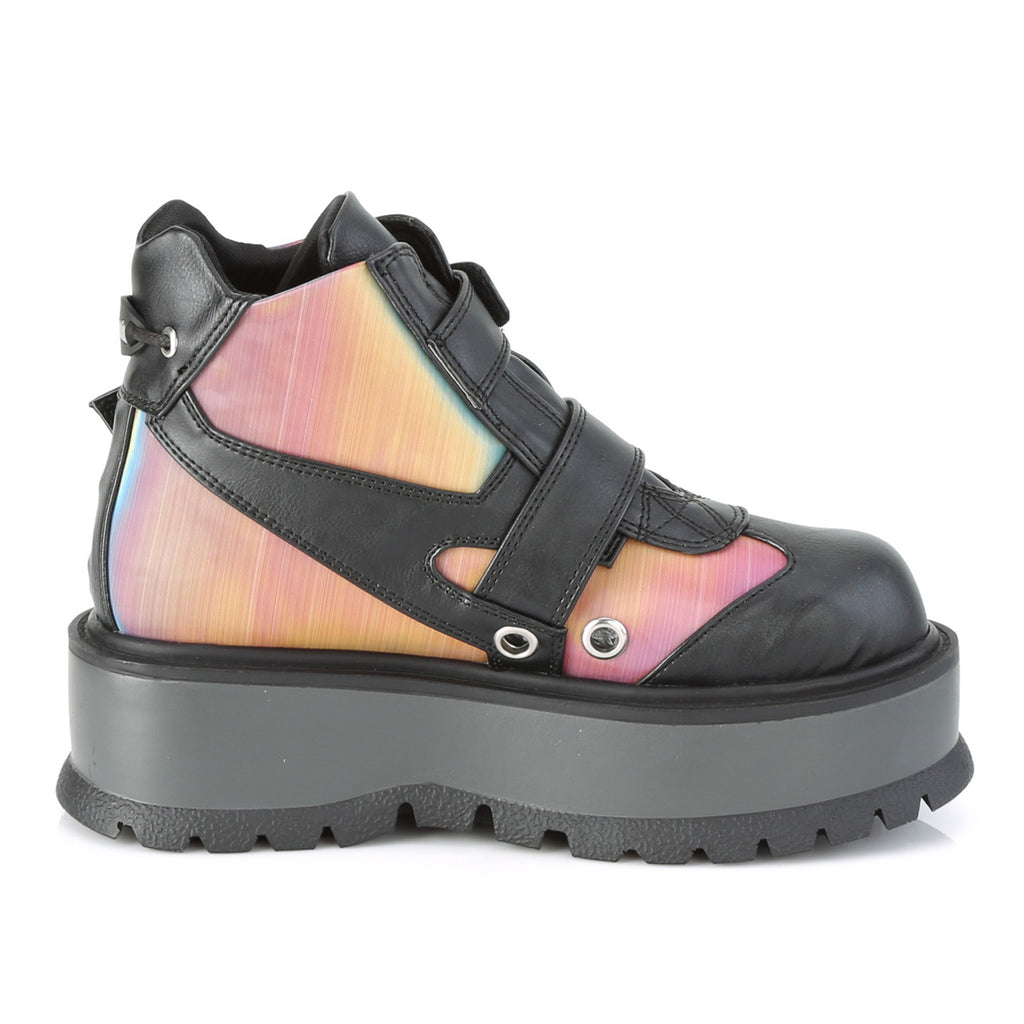 SLACKER-32 - Black Vegan Leather-Rainbow Reflective Boots