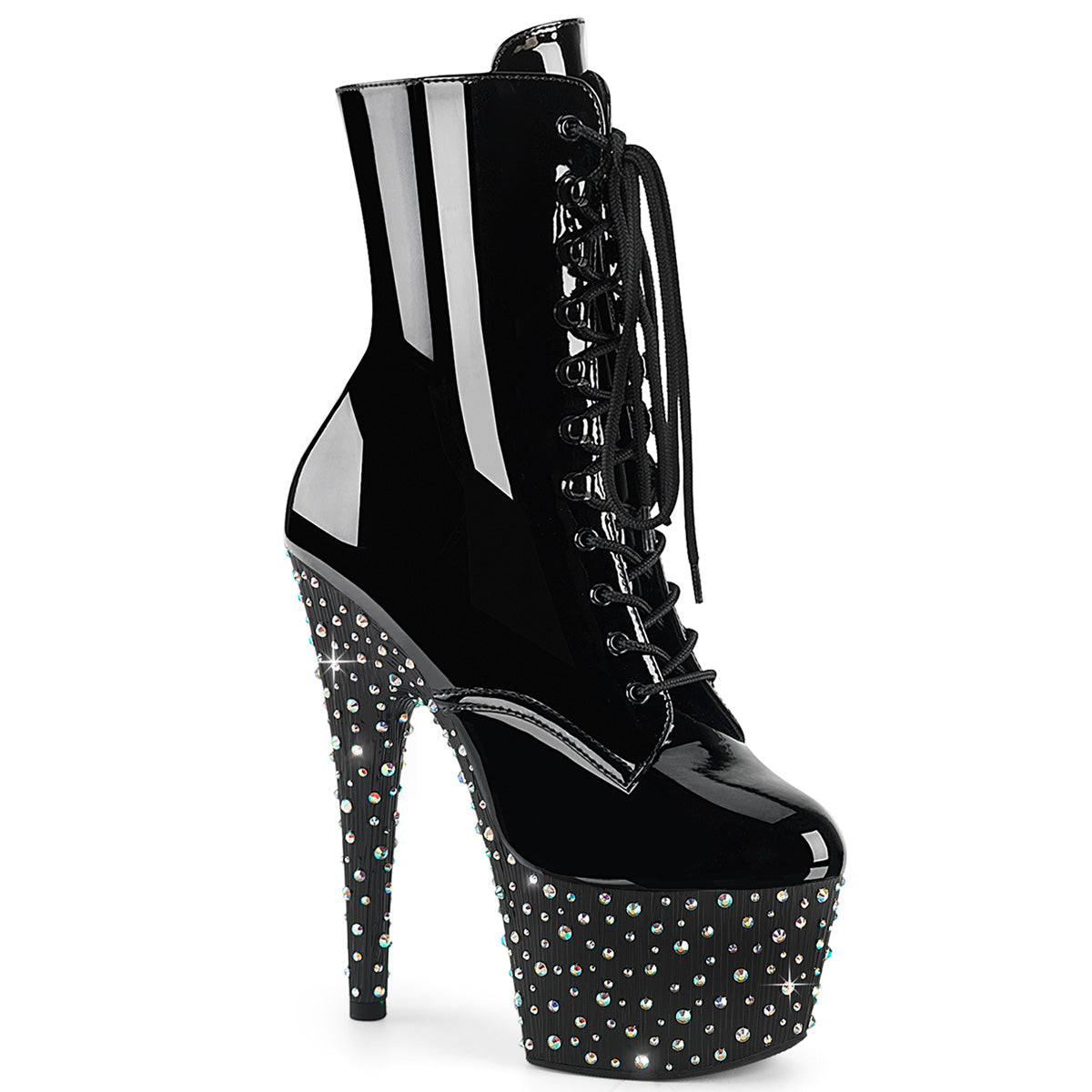 PLEASER STARDANCE-1020 - Black Patent/Black-Silver Multi Rhinestone Boots - A Shoe Addiction Australia