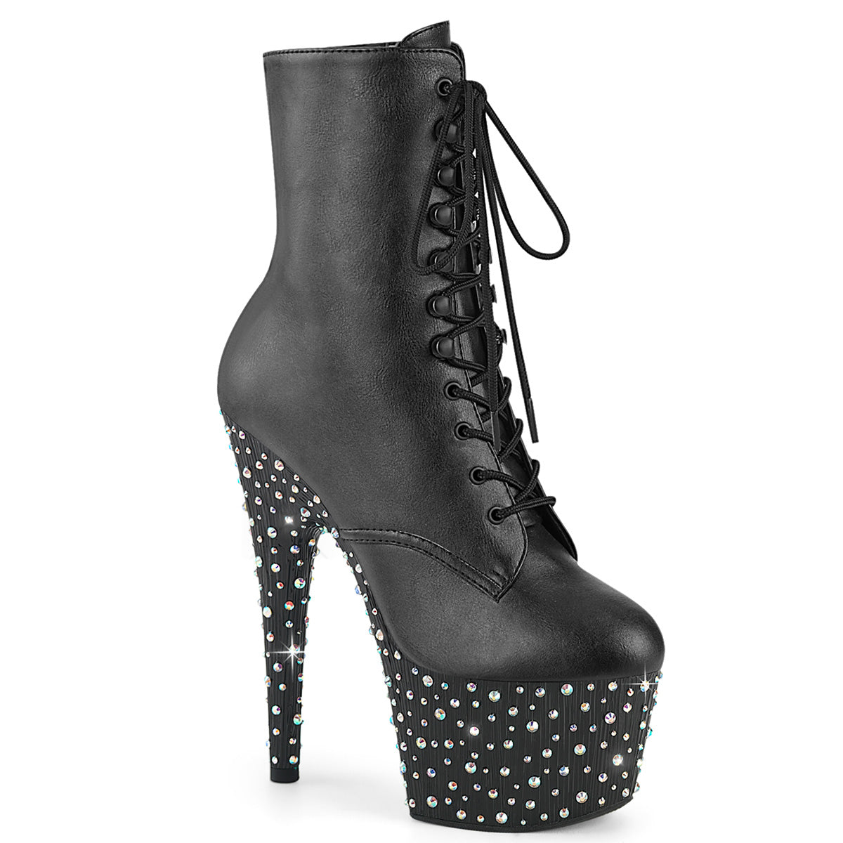 PLEASER STARDANCE-1020 - Black Faux Leather/Black-Silver Multi Rhinestone Boots - A Shoe Addiction Australia