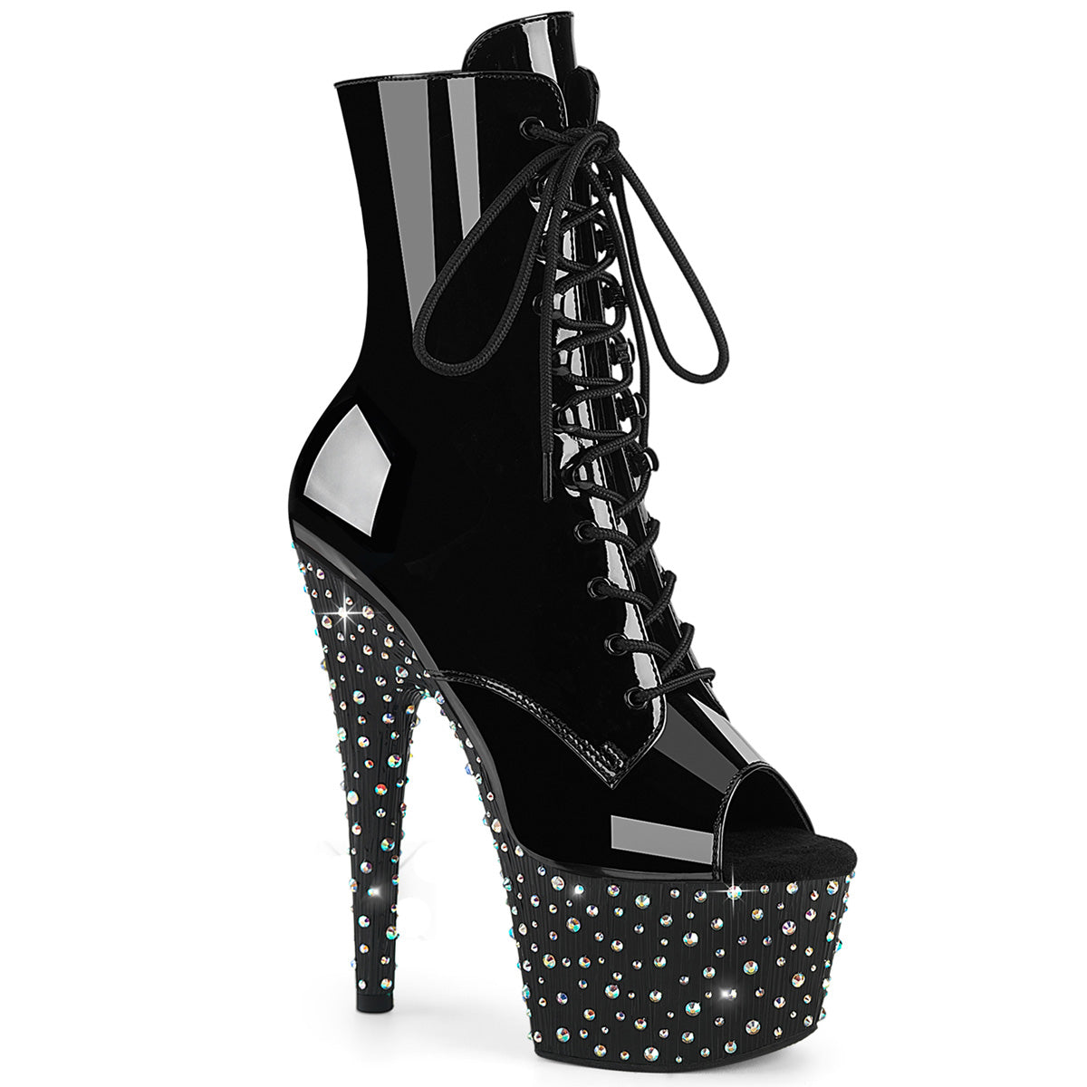 PLEASER STARDANCE-1021 - Black Patent/Black-Silver Multi Rhinestone Boots - A Shoe Addiction Australia