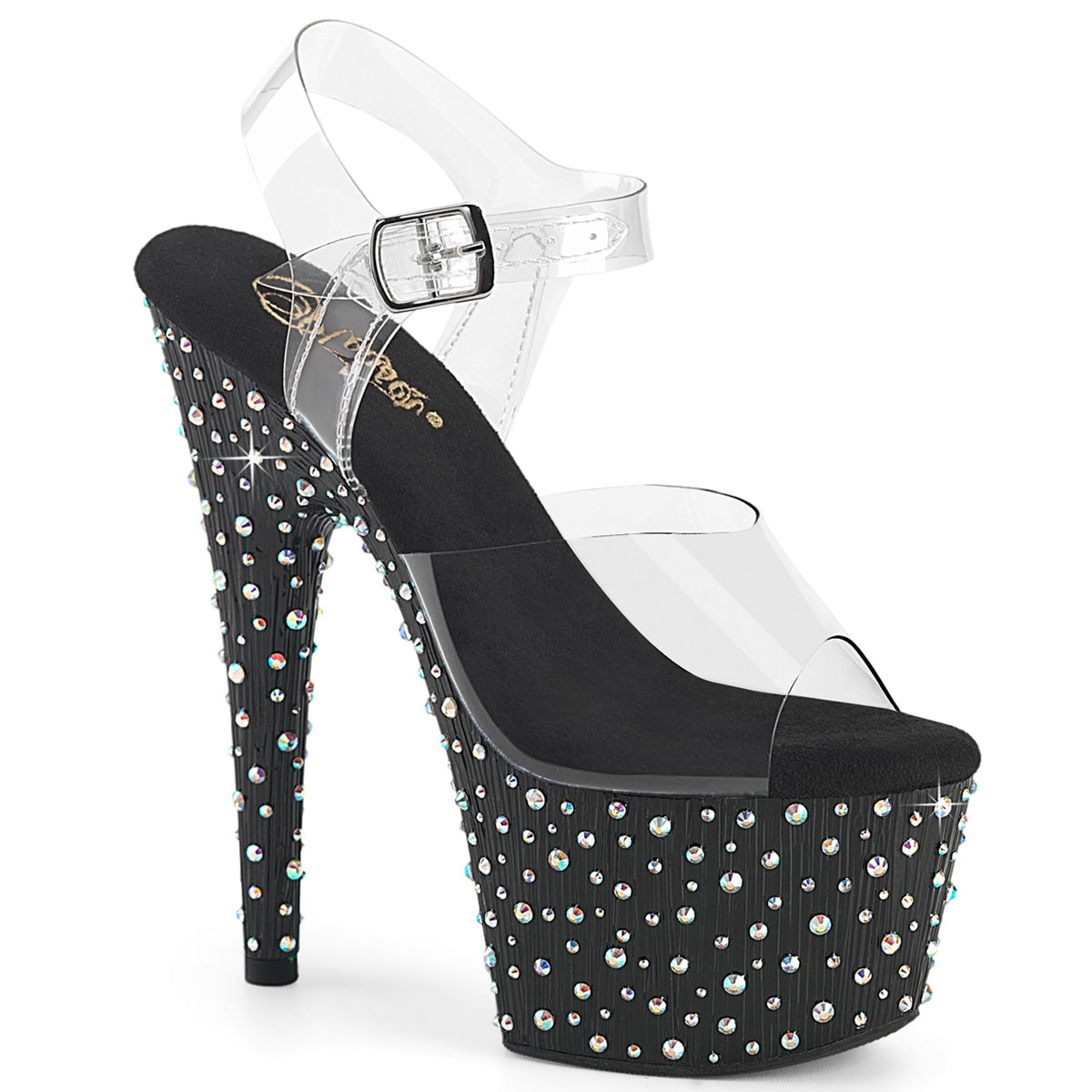 PLEASER STARDANCE-708 - Clear/Black-Silver Multi Rhinestone Heels - A Shoe Addiction Australia