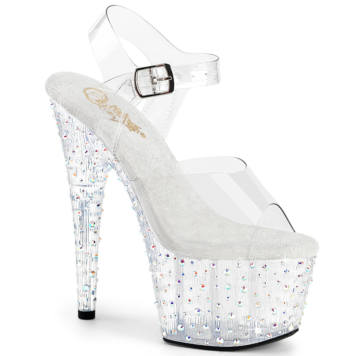 PLEASER STARDANCE-708 - Clear/Clear-Silver Multi Rhinestone Heels - A Shoe Addiction Australia