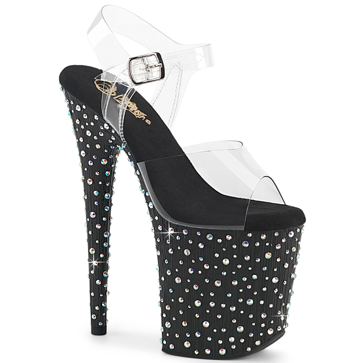 PLEASER STARDANCE-808 - Clear/Black-Silver Multi Rhinestone Heels - A Shoe Addiction Australia