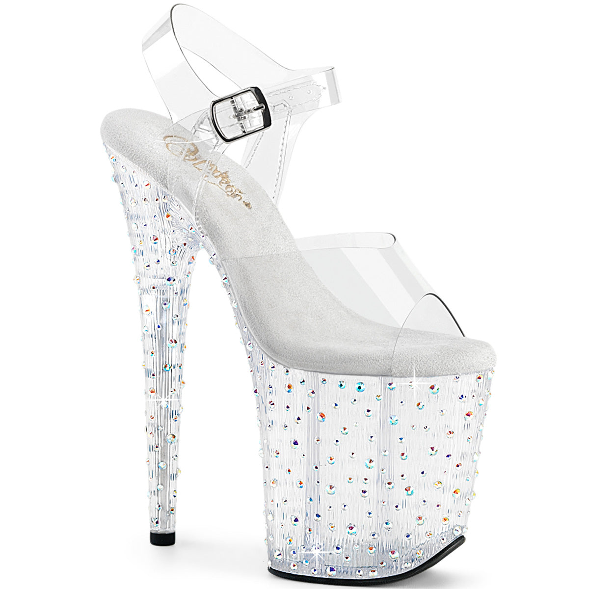 PLEASER STARDANCE-808 - Clear/Clear-Silver Multi Rhinestone Heels - A Shoe Addiction Australia