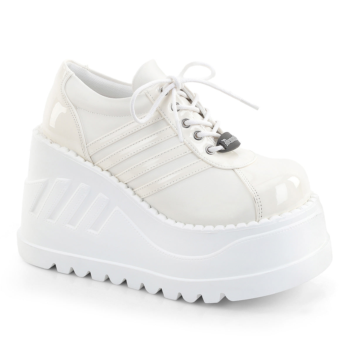 DEMONIA STOMP-08-1 - Off White Patent-Vegan Leather Shoes