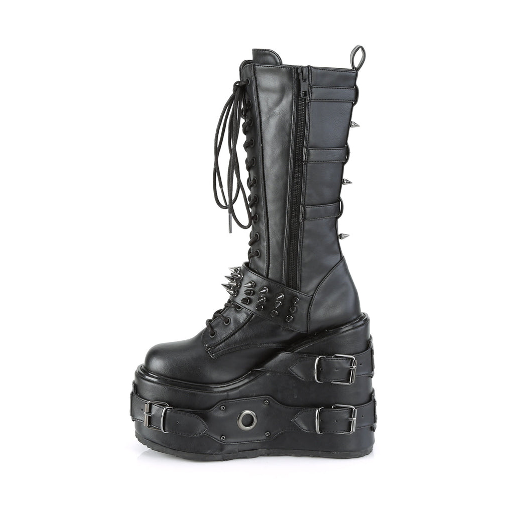 DEMONIA Swing-327 Women's Goth Metal Spikes 5.5" Platforms Wedges Knee Boots - A Shoe Addiction Australia