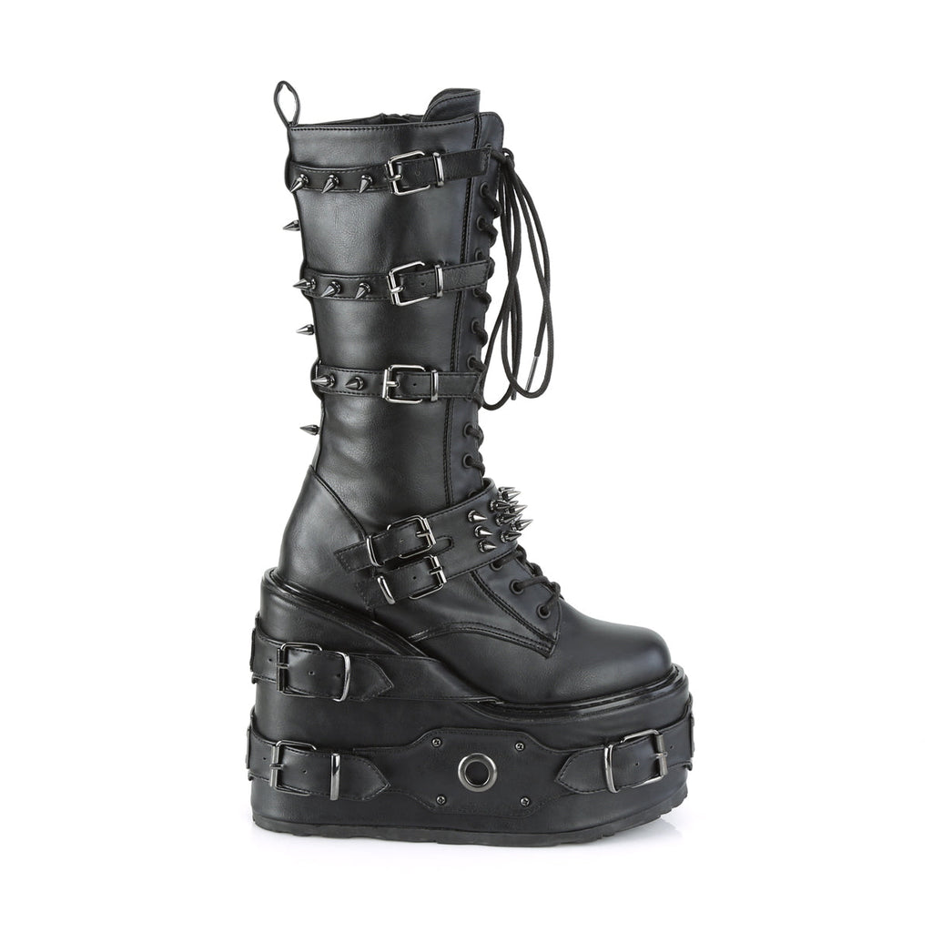 DEMONIA Swing-327 Women's Goth Metal Spikes 5.5" Platforms Wedges Knee Boots - A Shoe Addiction Australia