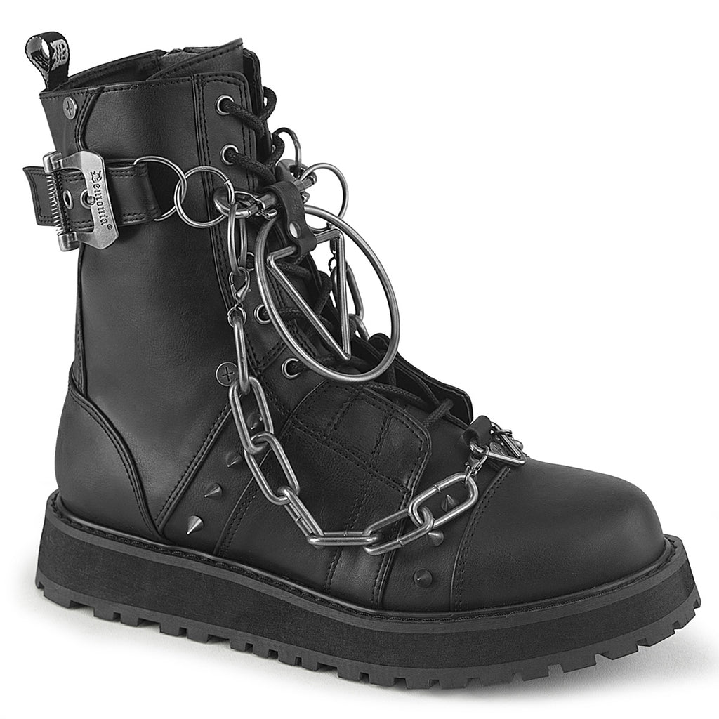 DEMONIA VALOR-204 - Black Vegan Leather Unisex Boots