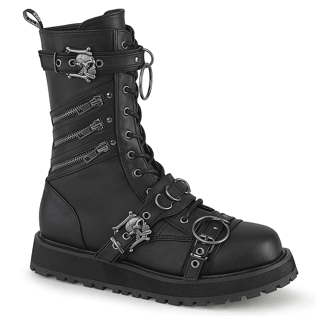 DEMONIA VALOR-240 - Black Vegan Leather Unisex Boots