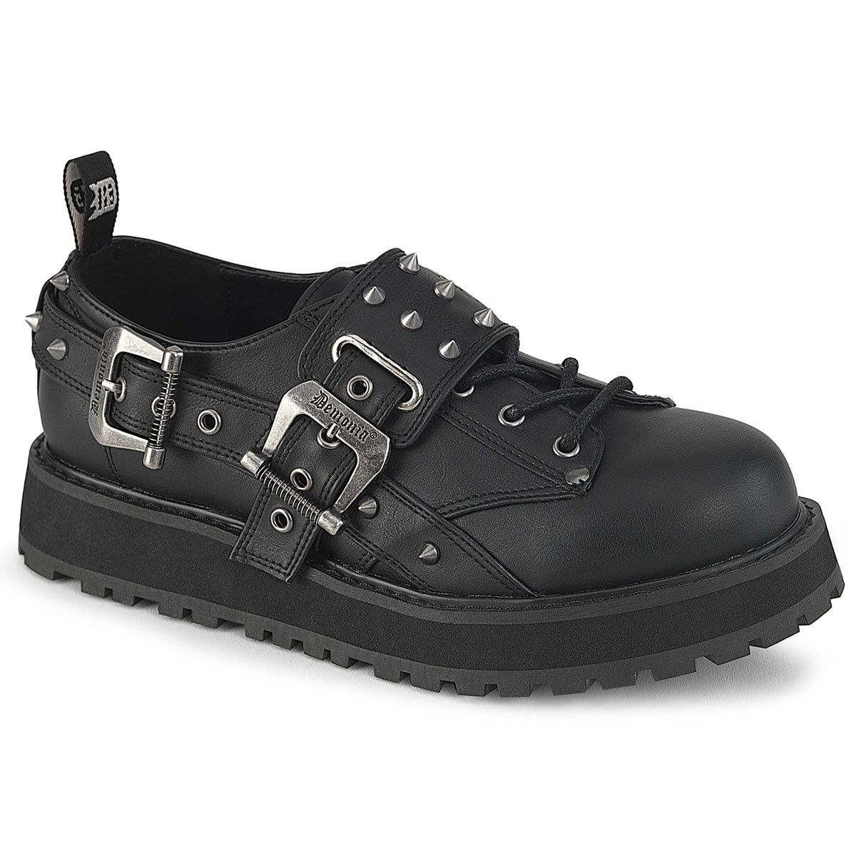 DEMONIA VALOR-38 - Men's/Unisex Black Vegan Leather Shoes