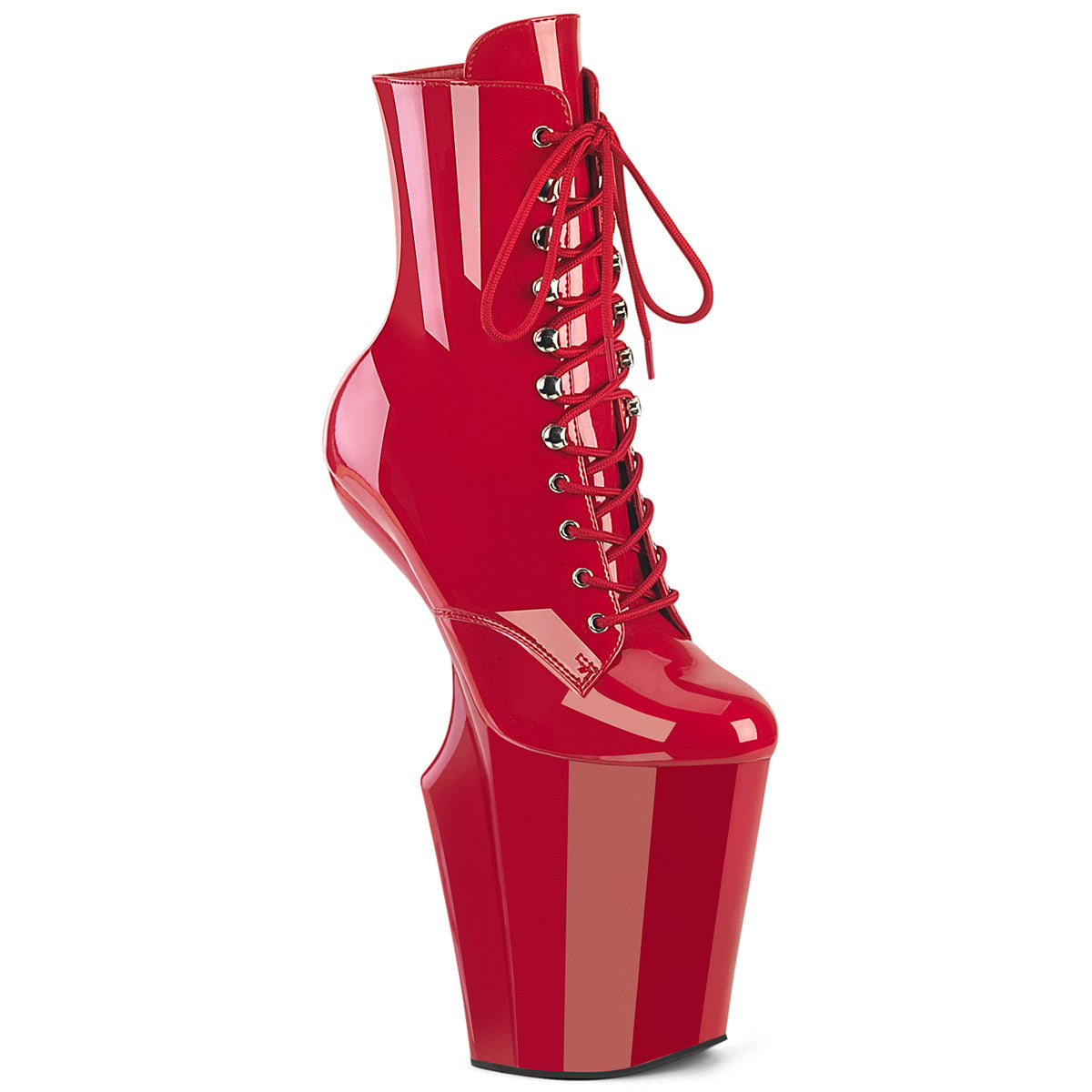 PLEASER WORSHIP-1020 - Red Patent/Red Heelless Boots - A Shoe Addiction Australia