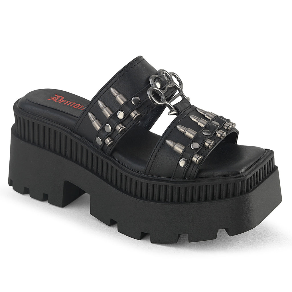 DEMONIA WRATH-08 - Black Vegan Leather Sandals