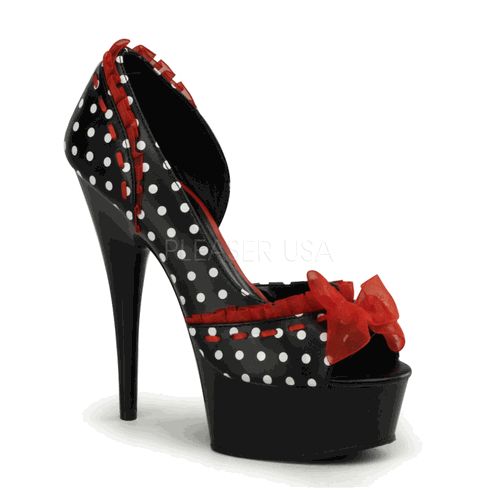 IN STOCK / EXPRESS POST - Pleaser Delight-665 Polka Dot Pinup Retro Heels Size 4 - A Shoe Addiction