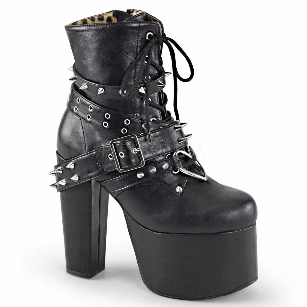 DEMONIA Torment-700 Black Goth Spikes Studs Heart O-Ring Platforms Ankle Boots - A Shoe Addiction