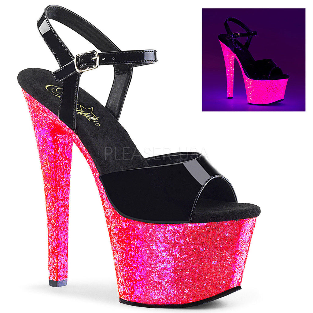 PLEASER Sky-309UVLG Blacklight Reactive Glitter Dancer Club Platforms 7" Heels - A Shoe Addiction