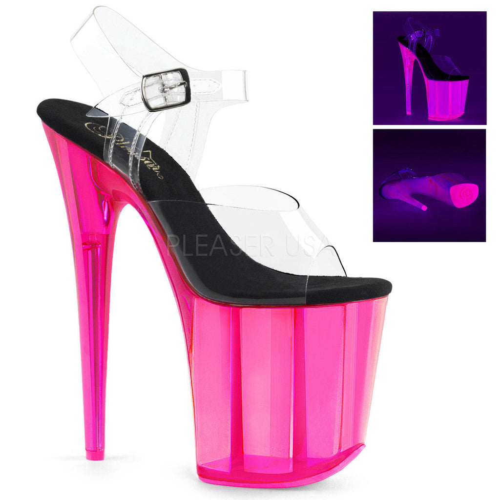 PLEASER Flamingo-808UVT Blacklight Ractive Tinted Stripper Dancer Club 8" Heels - A Shoe Addiction