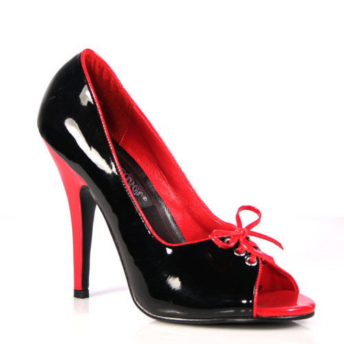 PLEASER Seduce-216 Black & Red Goth Rockabilly Pinup 5" Heels Women's Size 4-13 - A Shoe Addiction
