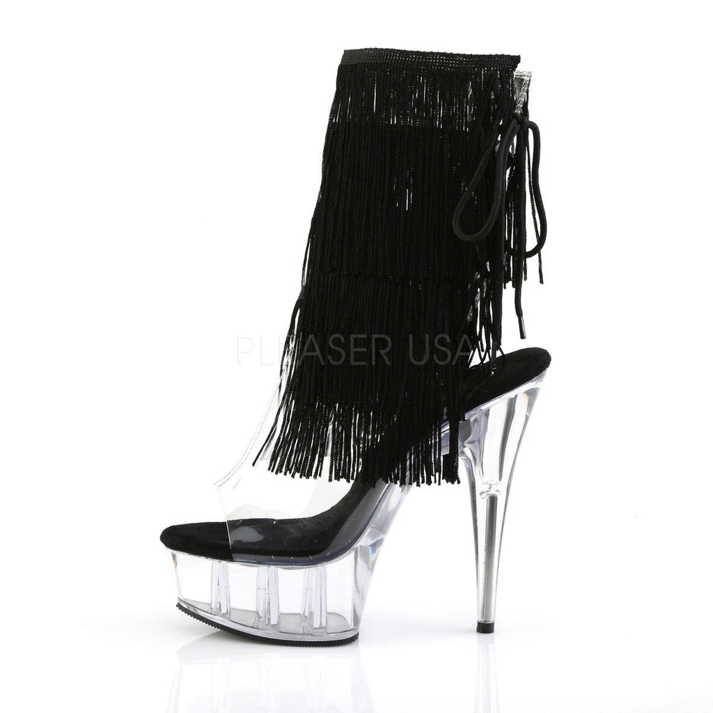 PLEASER Delight-1017TF 4-Layer Threaded Fringe Open Toe Back Ankle Boots Heels - A Shoe Addiction