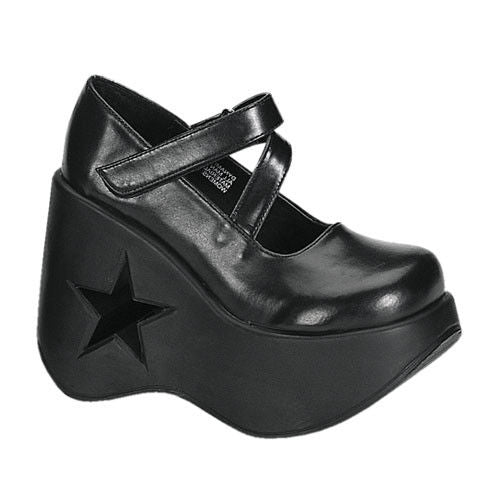 DEMONIA Dynamite-03 Goth Punk Star Cutout Cut Out Mary Jane Platform Wedge Heels - A Shoe Addiction