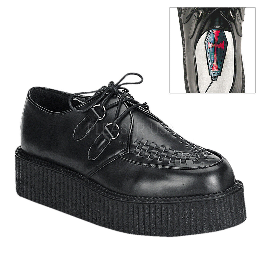 DEMONIA Creeper-402 Black White Leather Goth Casual Dress Men's Unisex Shoes - A Shoe Addiction