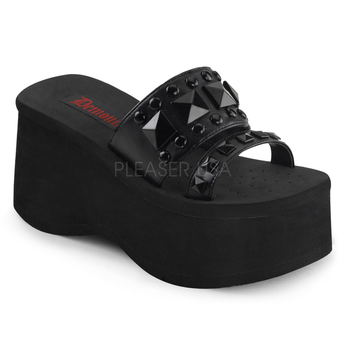 DEMONIA Funn-18 Goth Punk Studded Slides Slip On Thongs Platforms Sandals - A Shoe Addiction