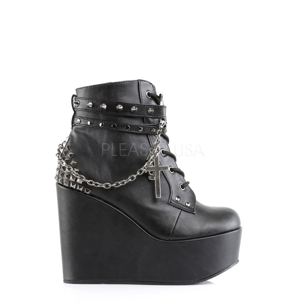 DEMONIA Poison-101 Goth Pentagram Cross Lightning Safety Pin Skull Charms Boots - A Shoe Addiction