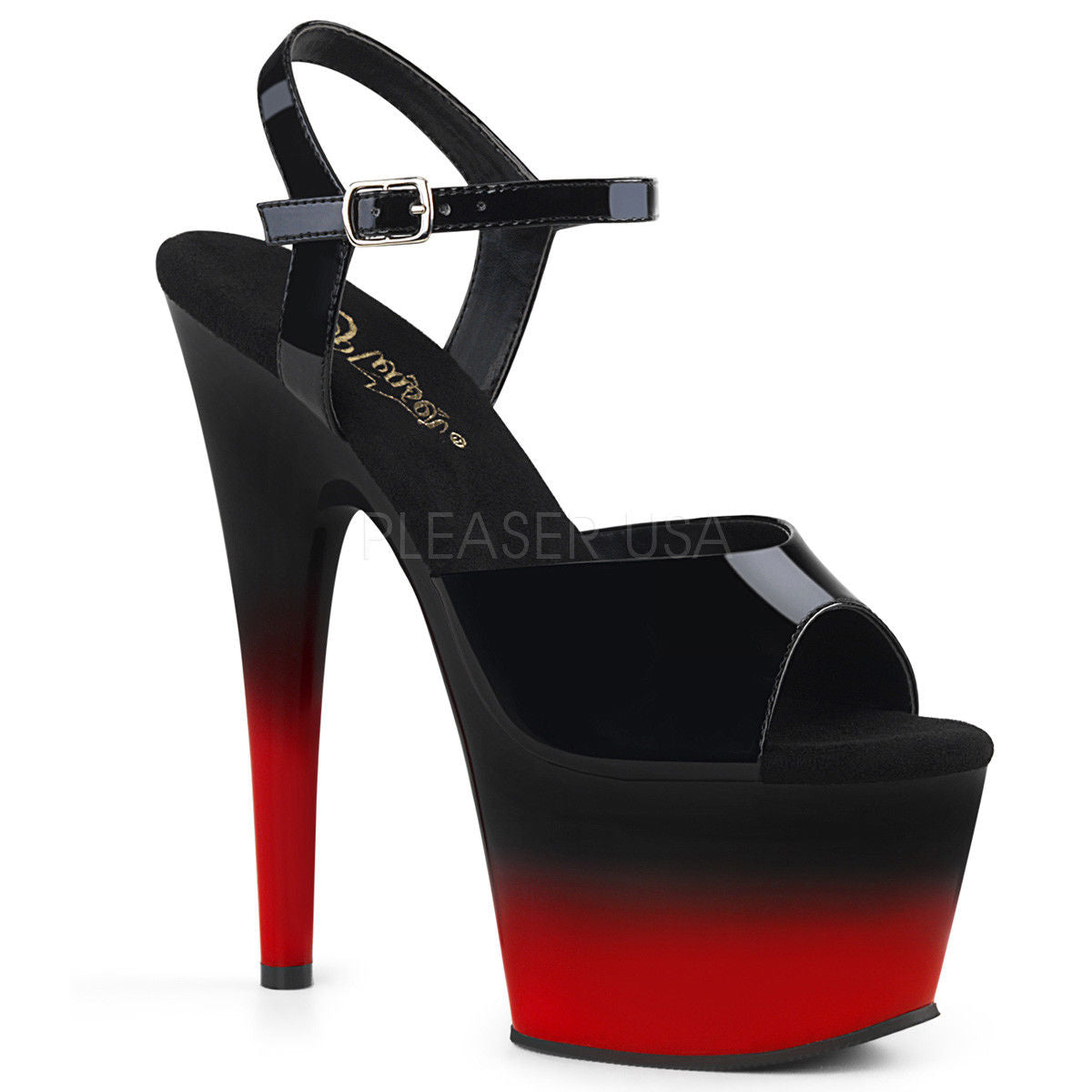PLEASER Adore-709BR-H Two 2 Tone Black Red Sandals Club Platforms 7" Inch Heels - A Shoe Addiction