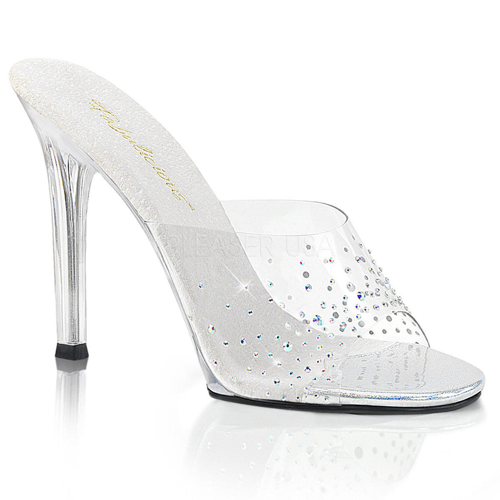 FABULICIOUS Gala-01SD Clear Rhinestones Fitness Model Wedding Slides 4.5" Heel - A Shoe Addiction