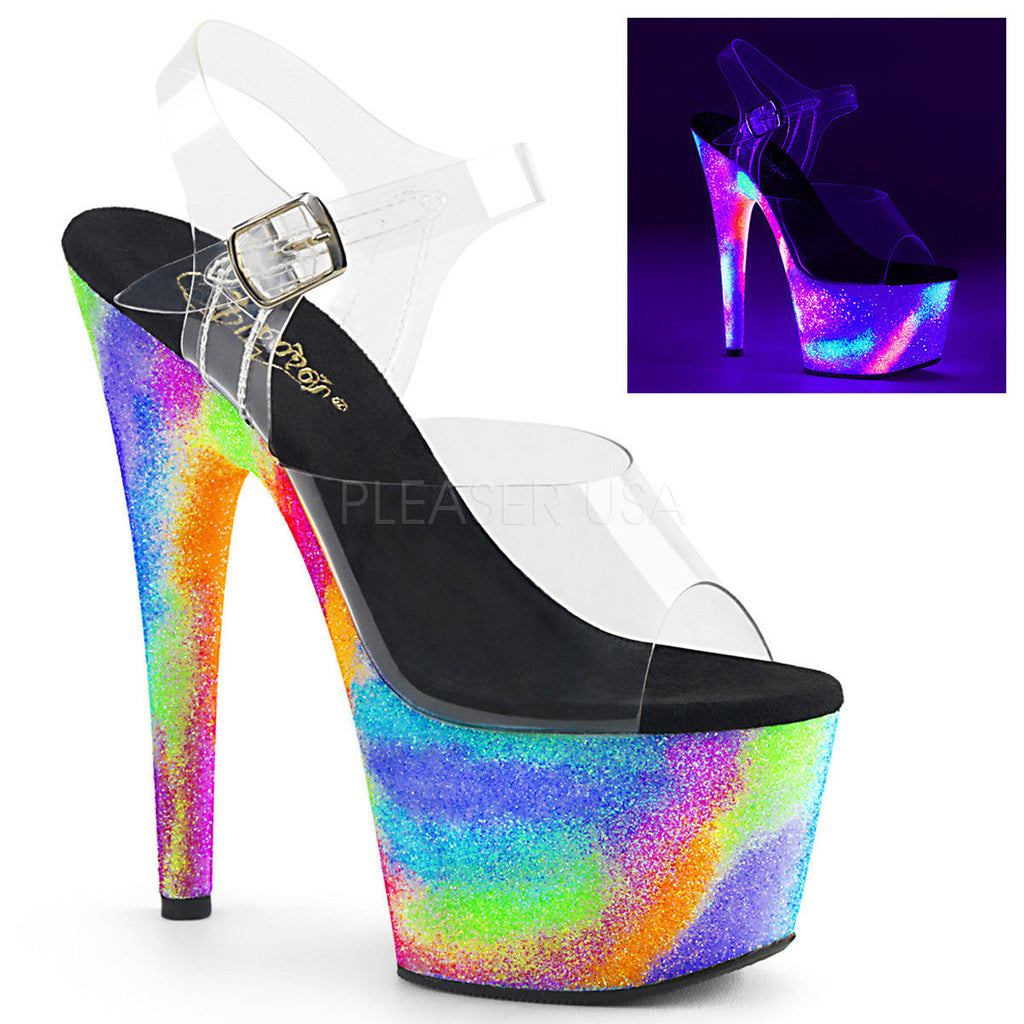 PLEASER Adore-708GXY Blacklight Reactive Galaxy Effect Glitter Stripper 7" Heels - A Shoe Addiction