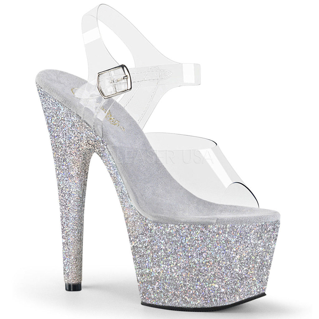 PLEASER Adore-708HMG Holographic Mini Glitter 7" Stripper Club Platforms Heels - A Shoe Addiction