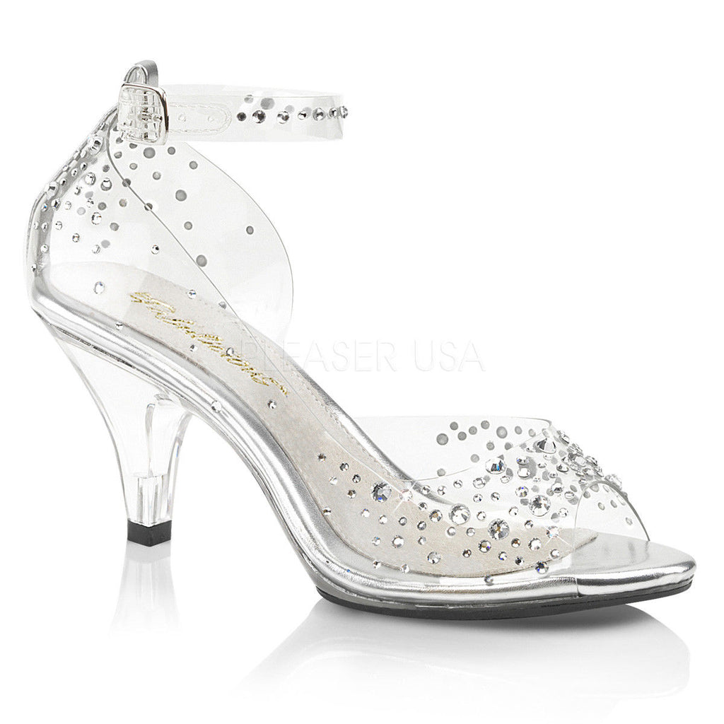 PLEASER Belle-330RS Clear Rhinestones Evening Dress Party Wedding 3" Heel 4-15 - A Shoe Addiction