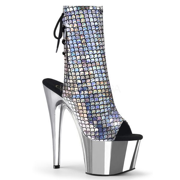 PLEASER Adore-1018MSC Hologram Ankle Calf Open Toe Back Platform Boots 7" Heels - A Shoe Addiction