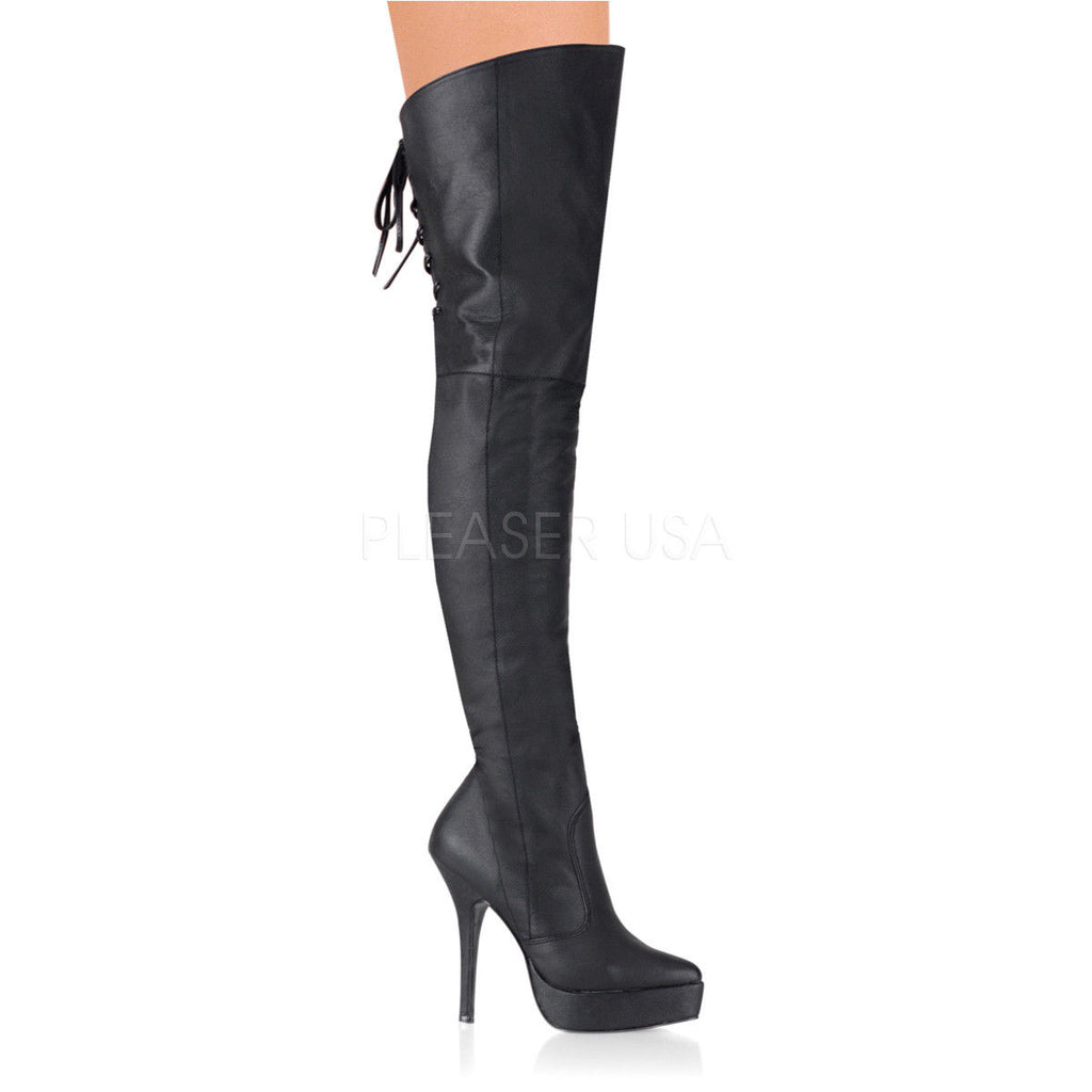 DEVIOUS Indulge-3011 Leather Drag Fetish Laces Thigh Boot Plus Size 5-15 - A Shoe Addiction