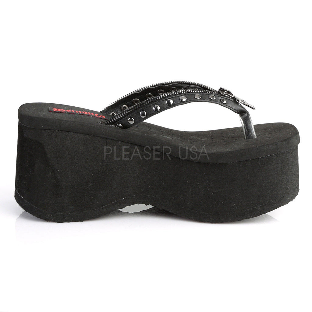 DEMONIA Funn-33 Goth Skull Zipper Straps Slides Slip On Thongs Platform Sandals - A Shoe Addiction