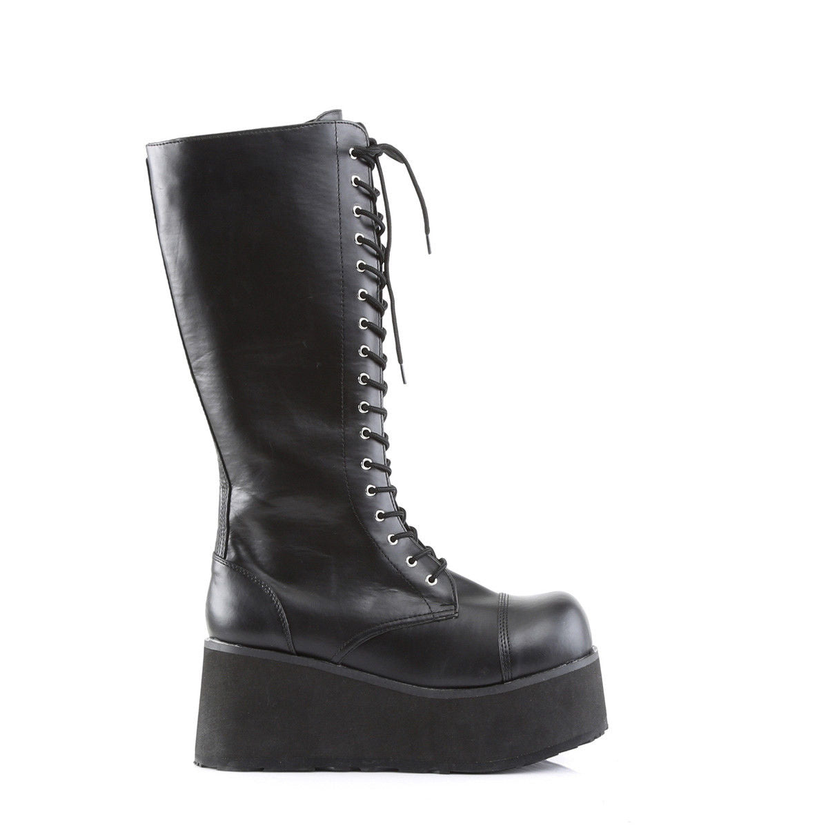 DEMONIA Trashville-502 Mens Unisex Goth Rocker 17 Eyelet Platform Knee Boots - A Shoe Addiction
