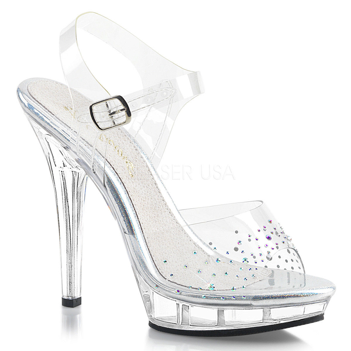 FABULICIOUS Lip-108SD Clear Ankle Strap Rhinestones Party Wedding Dress 5" Heels - A Shoe Addiction