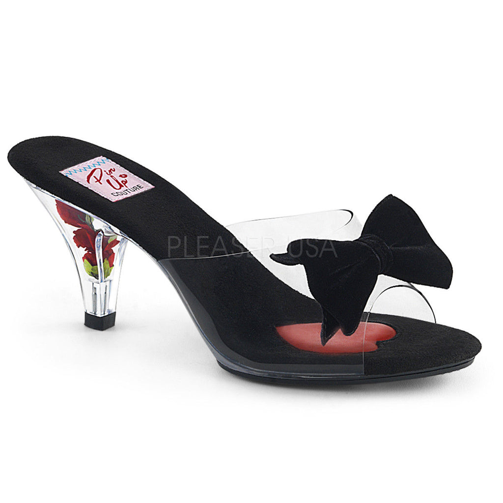 PINUP COUTURE BELLE-301BOW Slides Velvet Bow Flower 3" Heels US 5-16 - A Shoe Addiction