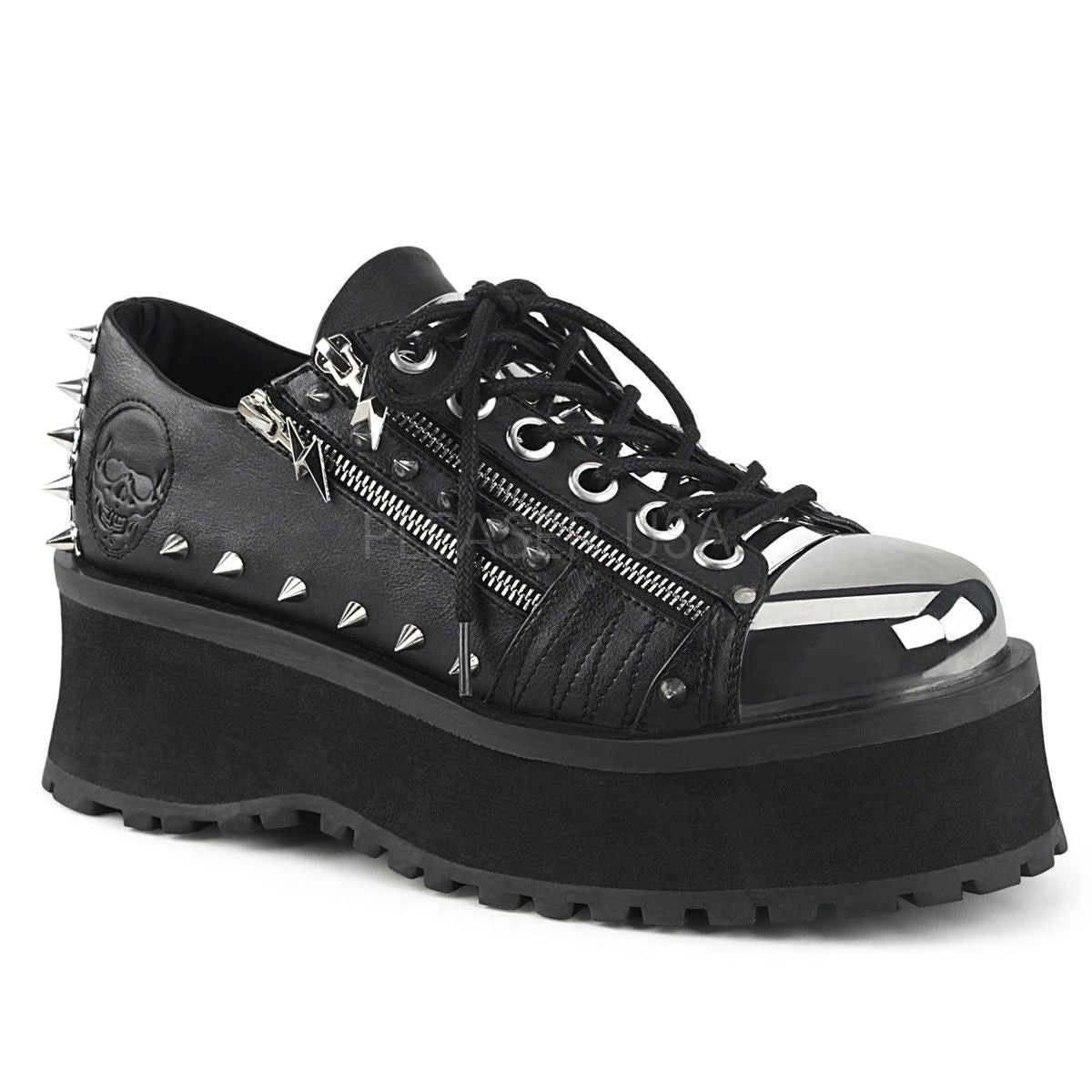 DEMONIA Gravedigger-04 Lightening Bolt Metal Toe Cap Goth Men's Unisex Shoes - A Shoe Addiction