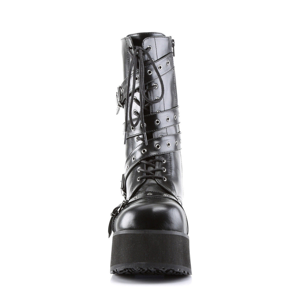 DEMONIA Trashville-205 Wrap Around Grommet Strap Mens Unisex Platform Knee Boots - A Shoe Addiction