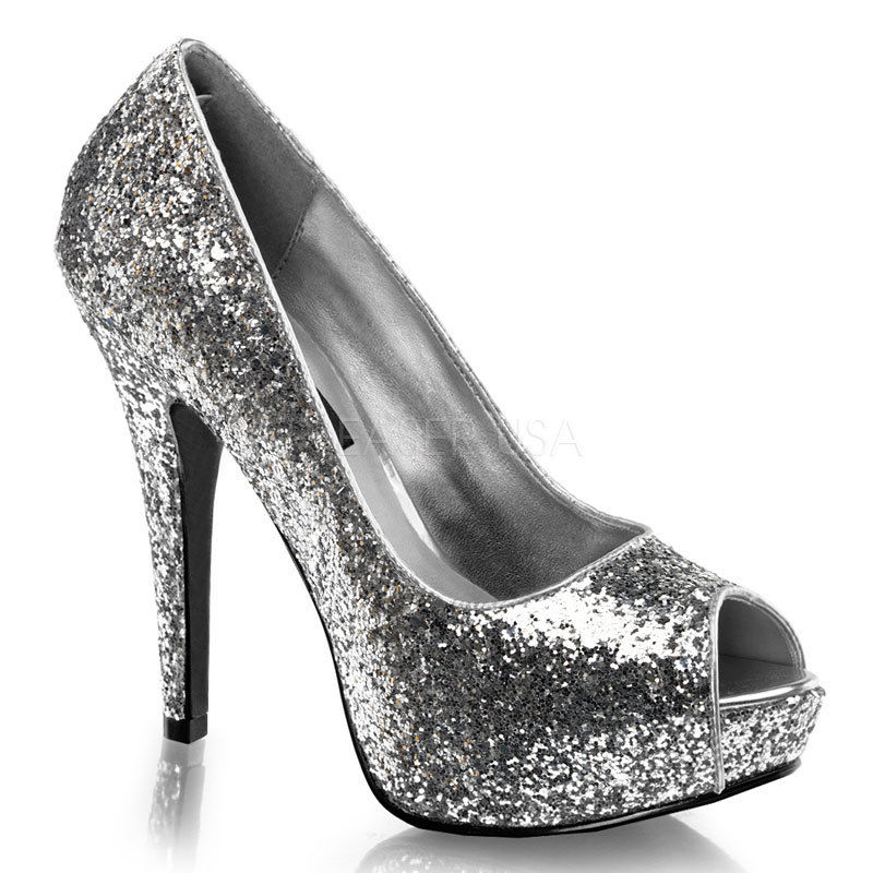 Discontinued FABULICIOUS Twinkle-18G Glitter Party Bridal Peep Toe Pump 5" Heels - A Shoe Addiction