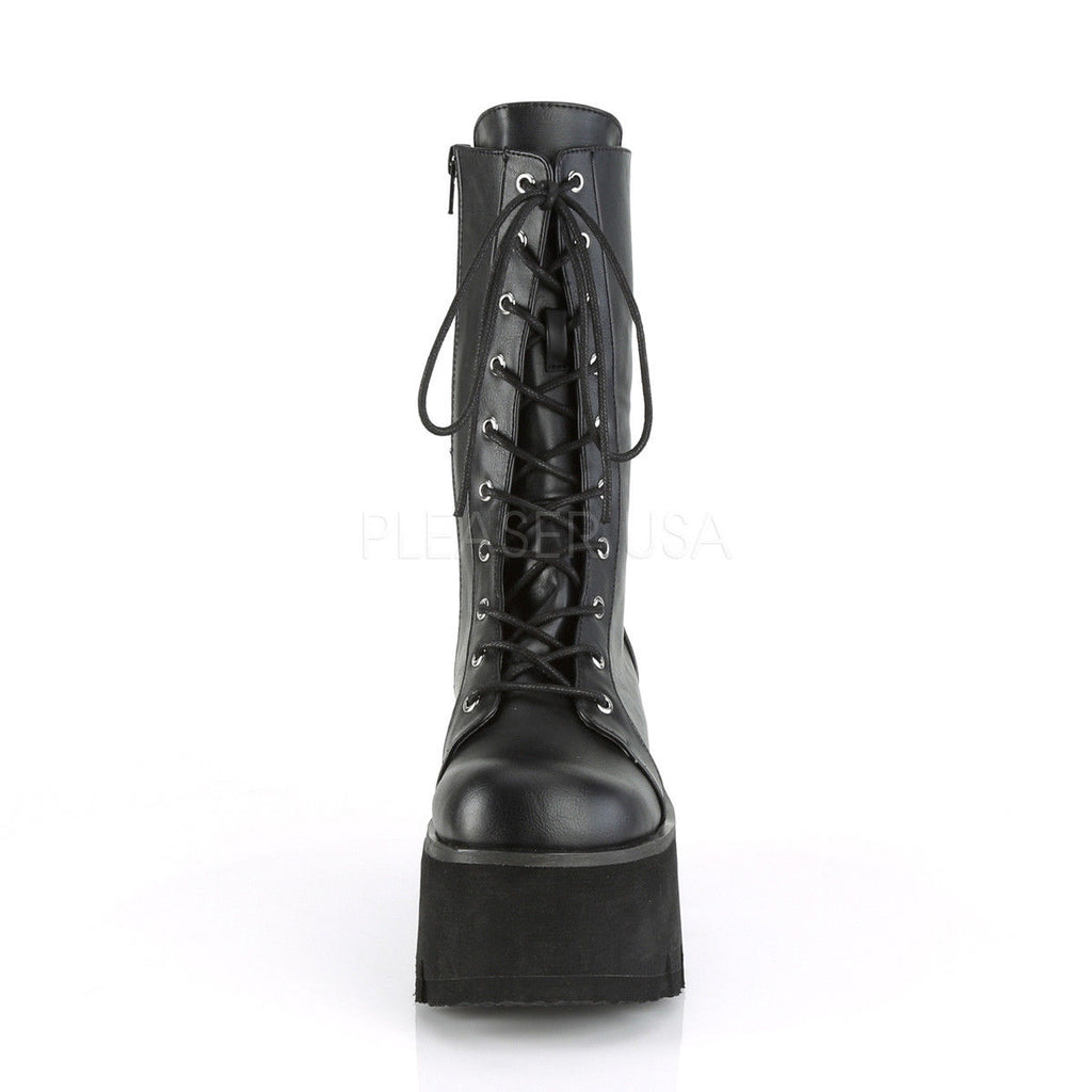 DEMONIA Ashes-105 Women's Lace Up Zip Chunky Thick Platform Heel Mid Calf Boots - A Shoe Addiction