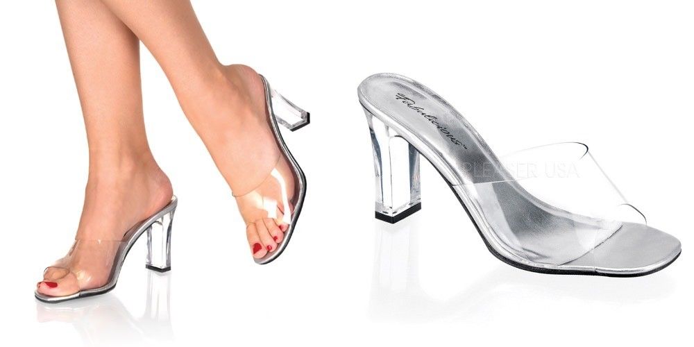 FABULICIOUS Romance-301 Clear Slides Sandals 3.25" Heels Drag Women's Size 4-13 - A Shoe Addiction