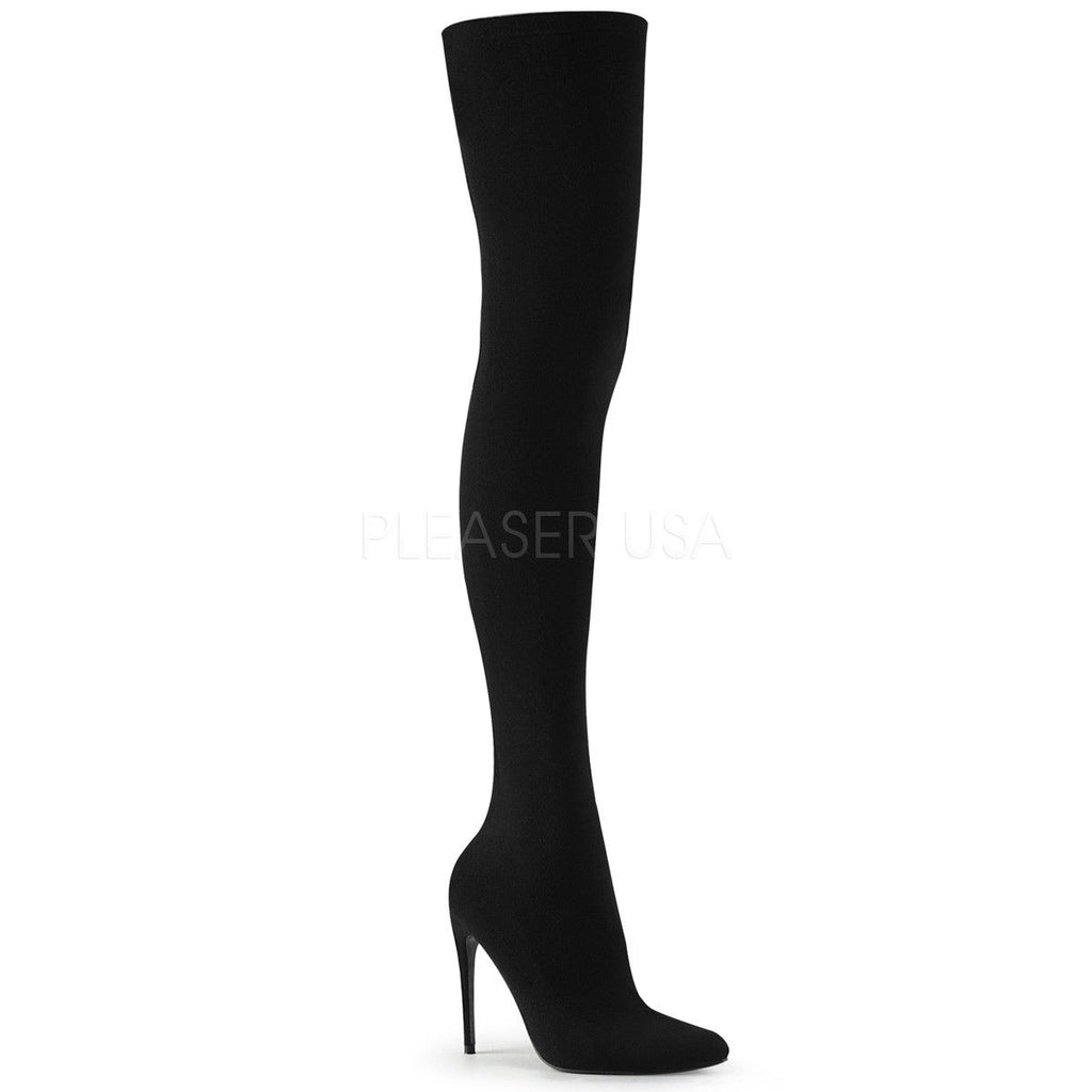 PLEASER Courtly-3005 Sexy Black Nylon Stretch Pull On 5" Heels Thigh High Boots - A Shoe Addiction