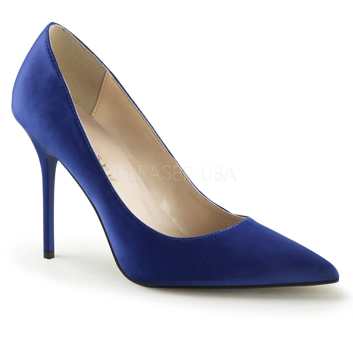 PLEASER Classique-20 Blue Black Red Satin Work Pumps Heels Large Plus Sizes 5-16 - A Shoe Addiction