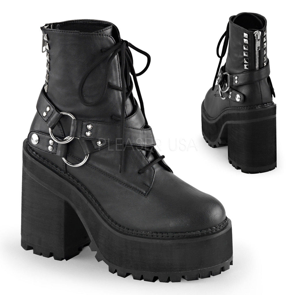 DEMONIA Assault-101 Women's Black Goth Studded Buckles Combat Platforms Boots - A Shoe Addiction