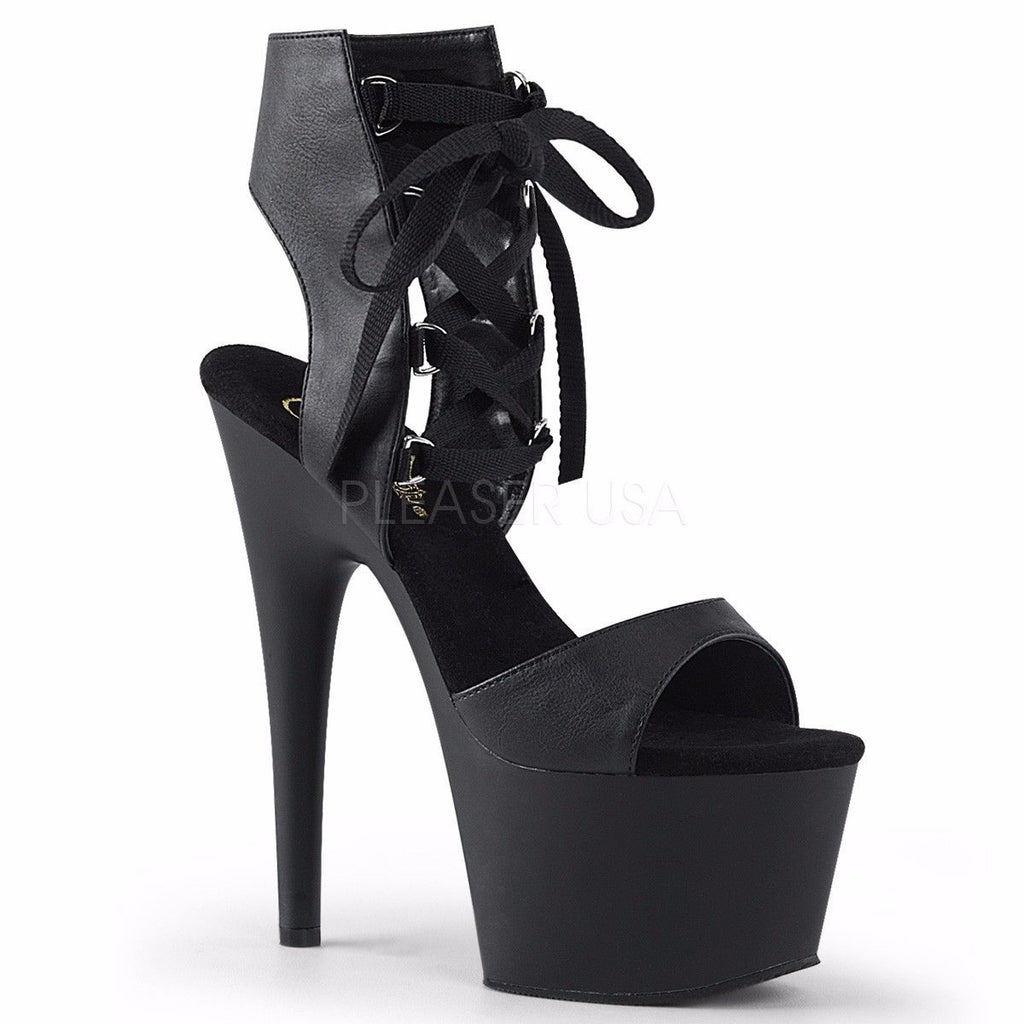 PLEASER Adore-700-14 Black Faux Leather Lace Up Ankle Cuff Club Platforms Heels - A Shoe Addiction