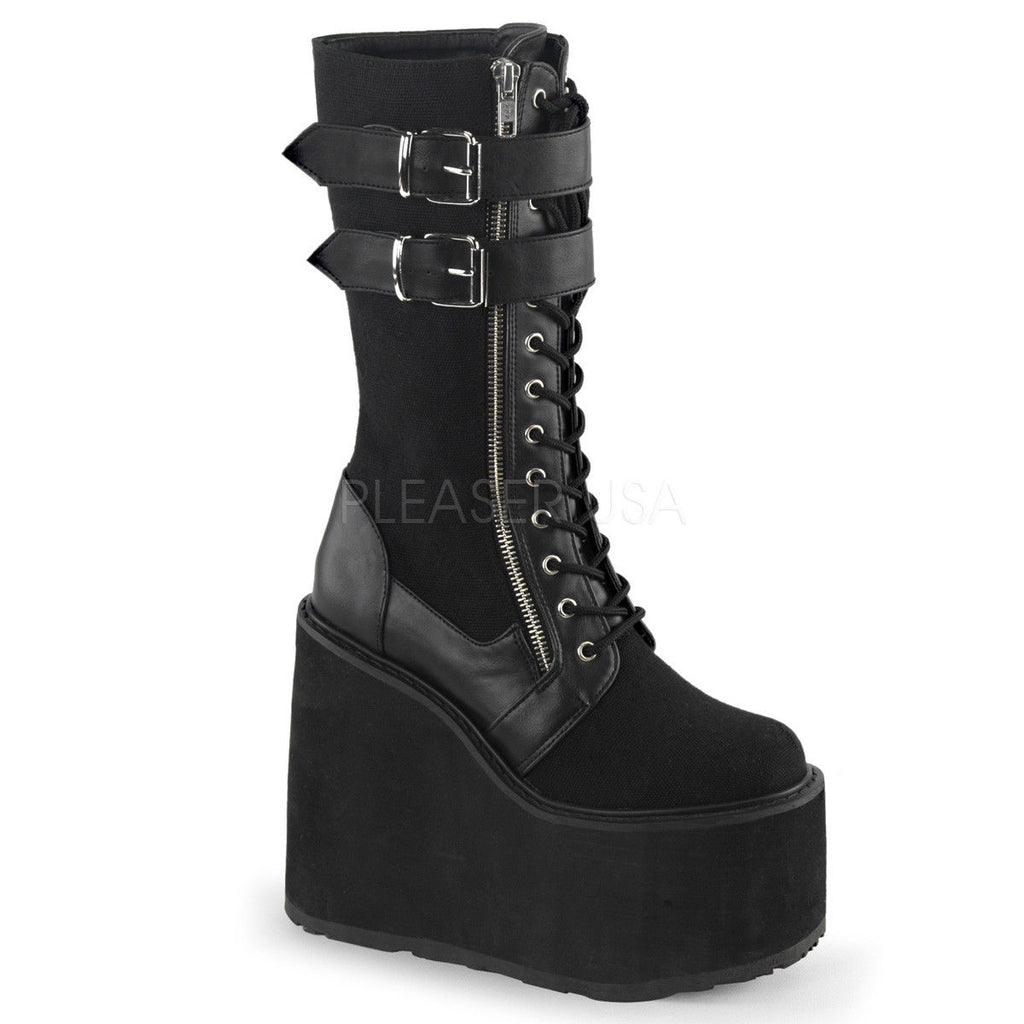 DEMONIA Swing-221 Goth Gothic Cyber Punk Buckles 5.5" Platforms Mid Calf Boots - A Shoe Addiction