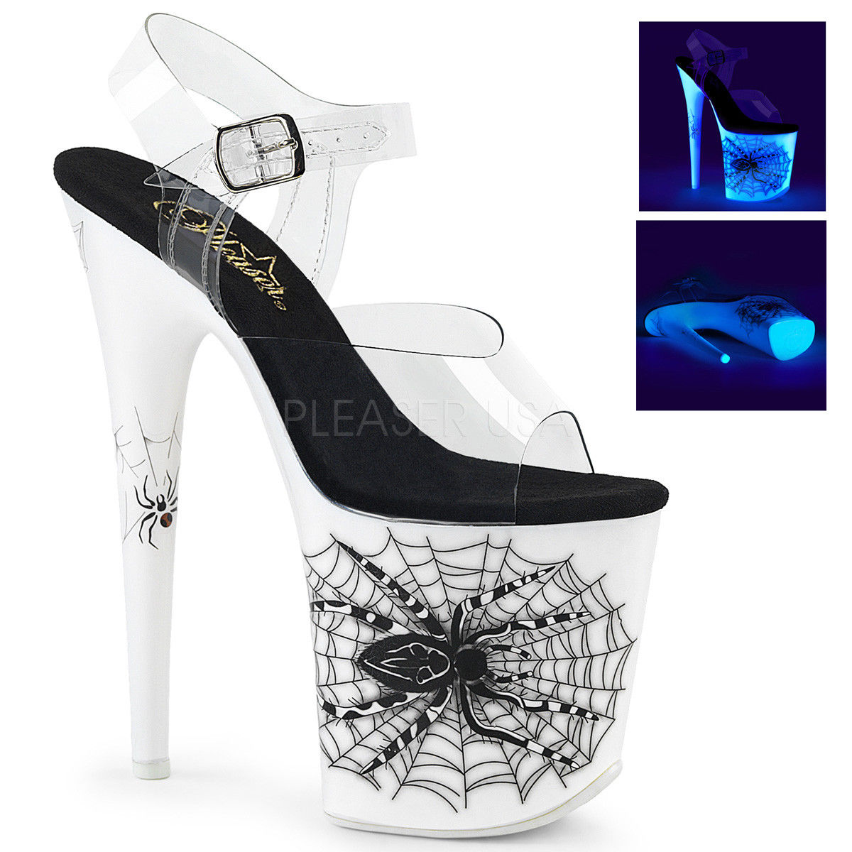 PLEASER Flamingo-808SW Blacklight Ractive Spider Stripper Dancer Club 8" Heels - A Shoe Addiction
