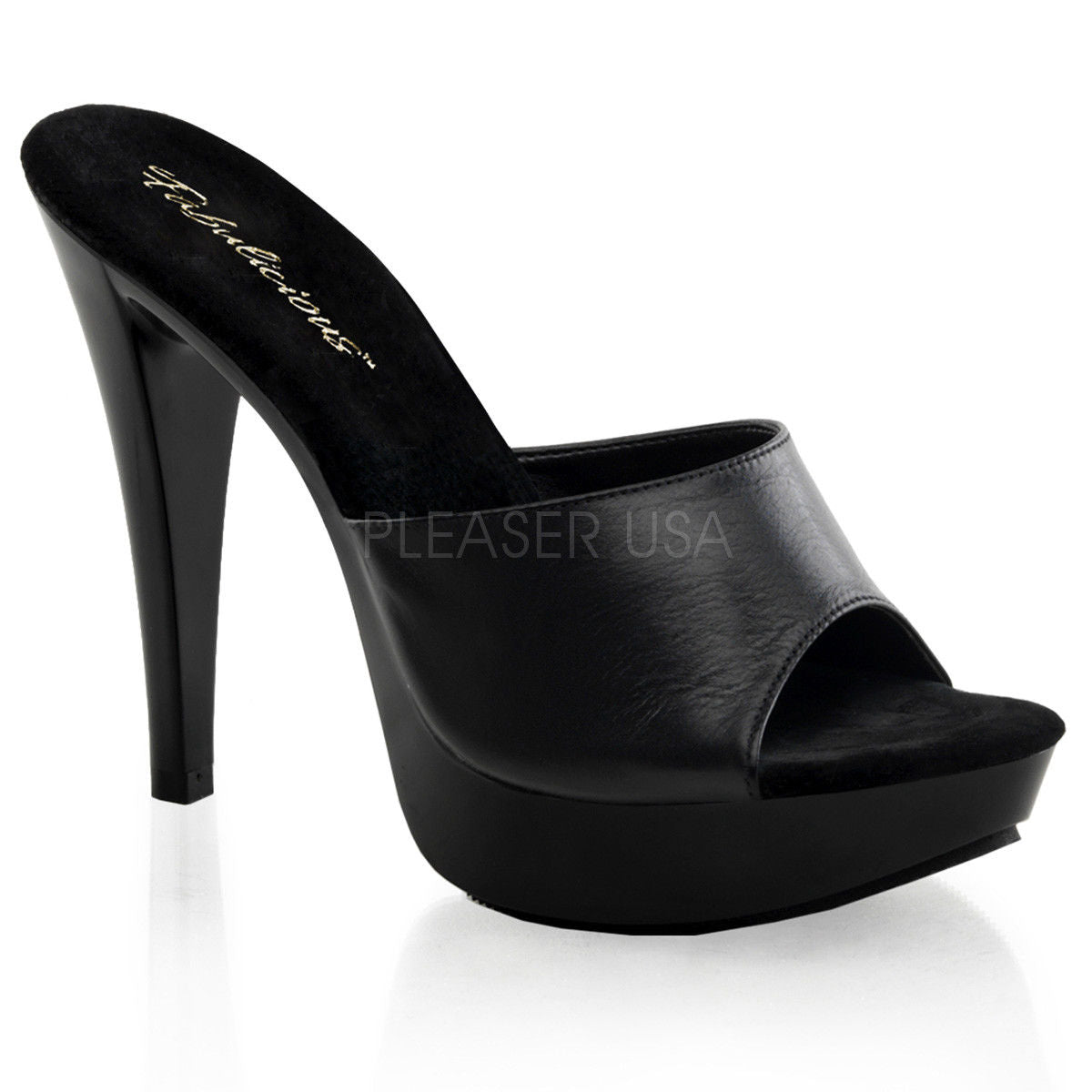 FABULICIOUS Cocktail-501L Black Leather Formal Dress Party Platform Slides Heels - A Shoe Addiction