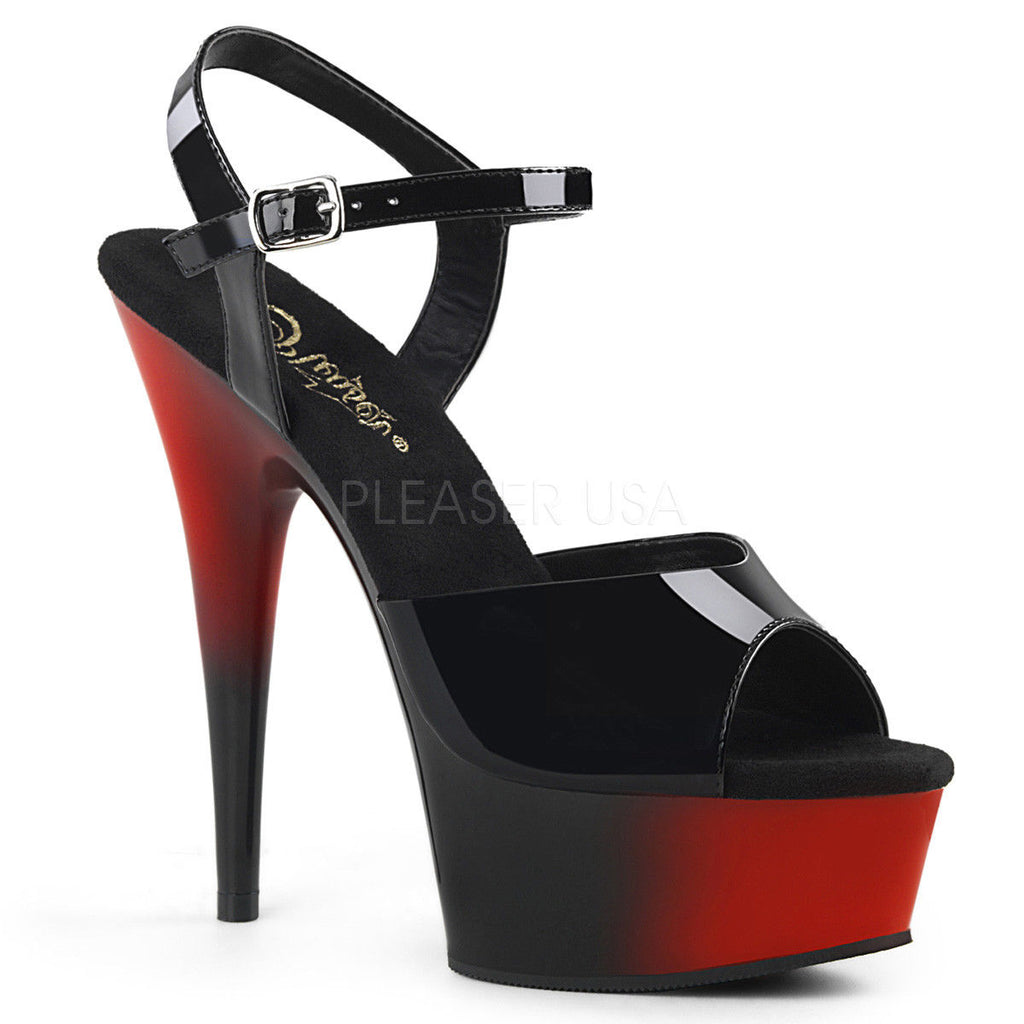 PLEASER Delight-609BR Black Red Two Tone Sandals Dancer Club 6" Platforms Heels - A Shoe Addiction